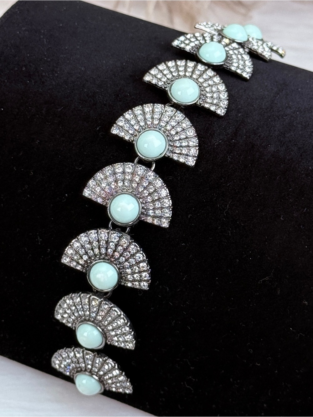 Art Deco Style Fan Link Statement Bracelet Silver Tone